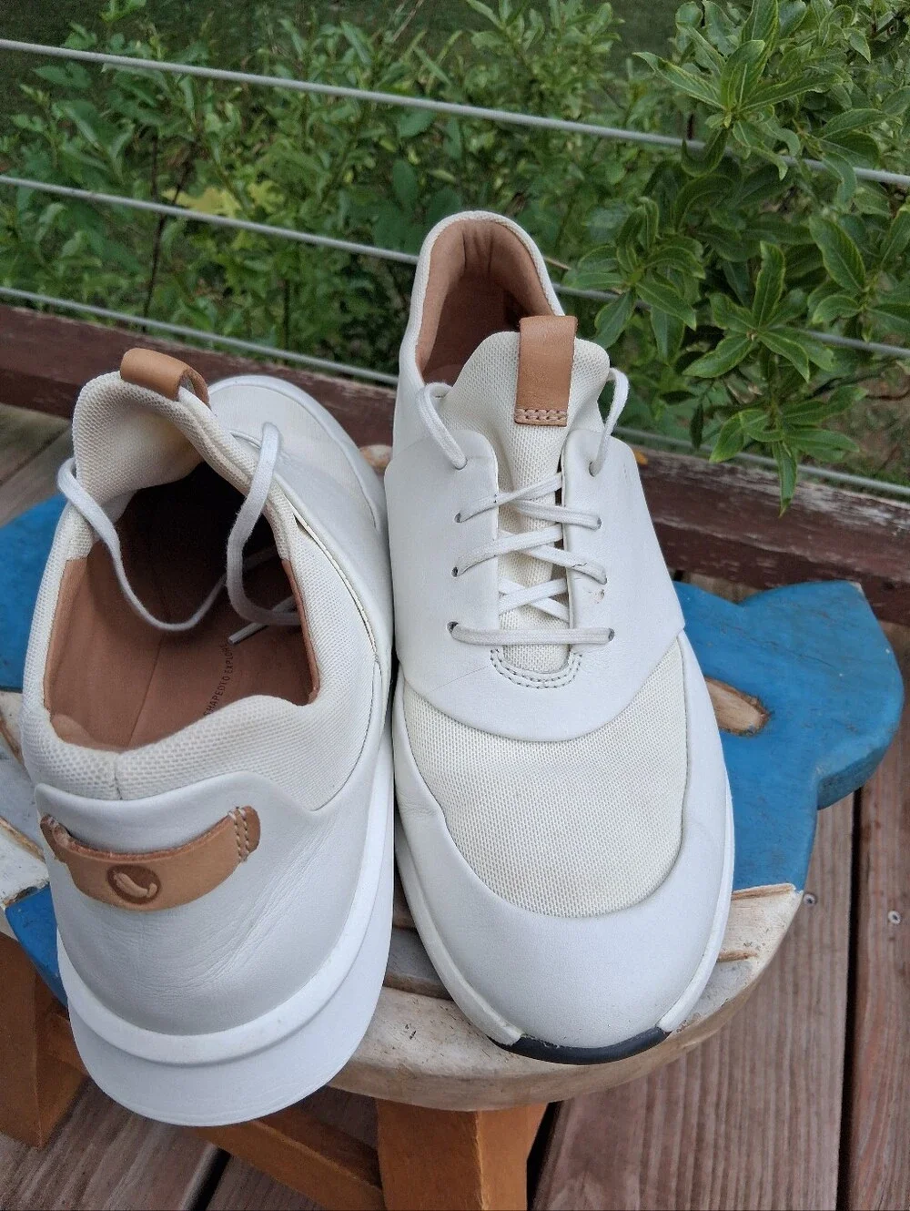 Womens White Casual Sneakers with Tan Accents. Body of Shoe Winter White.